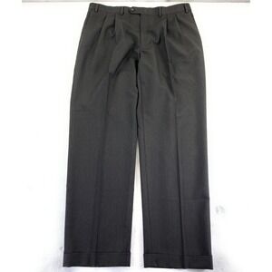 Ralph‎ Lauren Men's Pleated Cuffed Poly Blend Gray Black Check Dress Pants 38x32